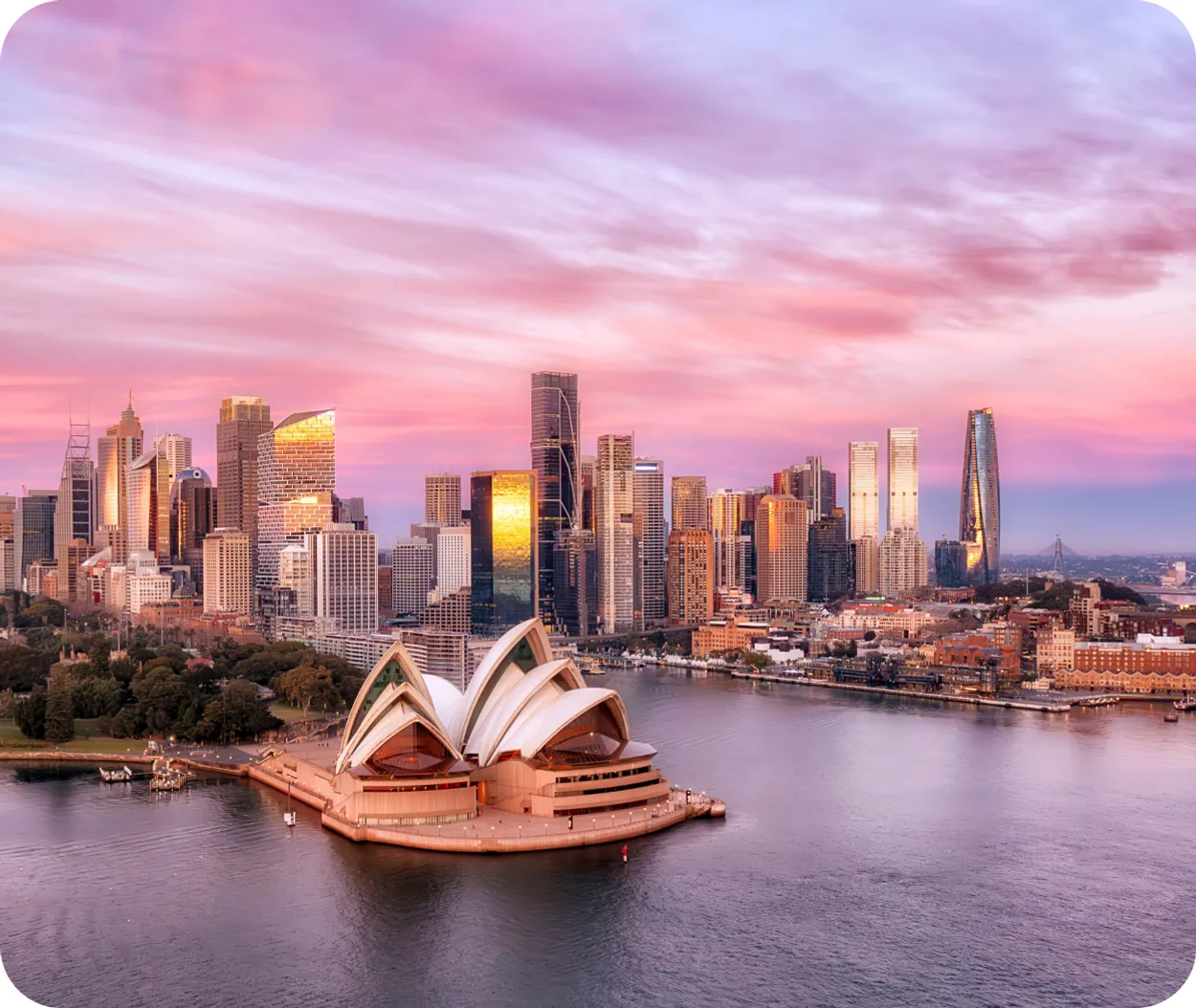Sydney Harbour and Opera House at sunset