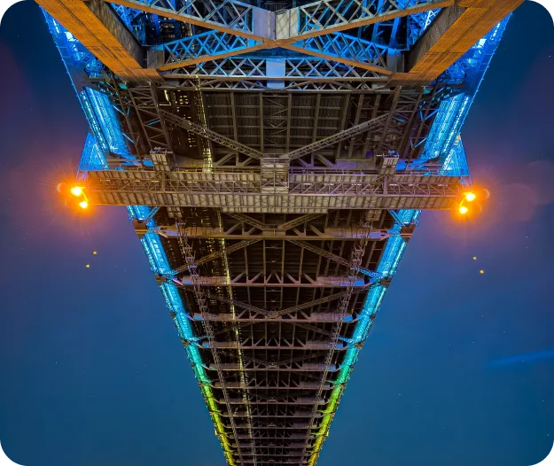 Underside of the Sydney Harbour Bridge at night